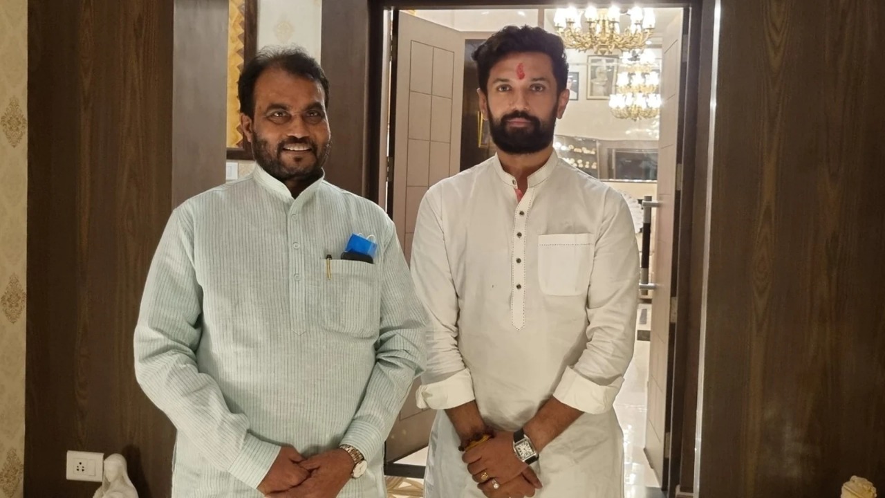 Rashtriya Janata Dal leader Shyam Rajak meets Lok Janshakti Party's Chirag Paswan