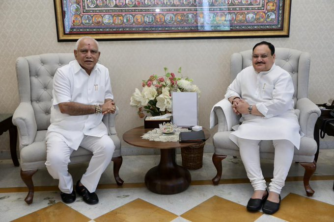 Karnataka Chief Minister B S Yediyurappa  meets BJP chief J P Nadda