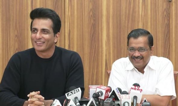 Delhi Chief Minister Arvind Kejriwal and Actor Sonu Sood