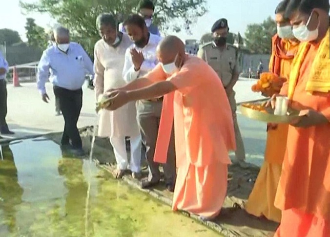 CM Yogi Adityanath performs 'Jal Abhishek' with Kabul river water at Shree Ram Janmabhoomi in Ayodhya