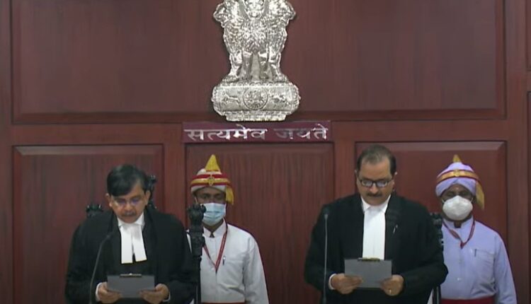 Justice Aditya Kumar Mohapatra being administered oath of office by Chief Justice of Orissa High Court Justice S. Muralidhar