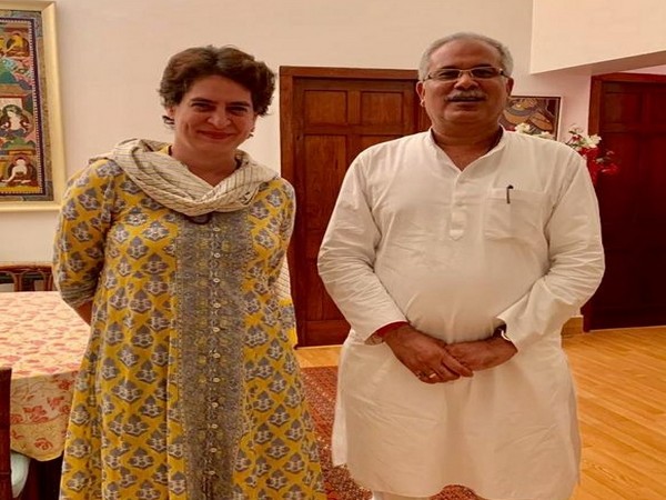 Congress general secretary Priyanka Gandhi Vadra with Chhattisgarh CM Bhupesh Baghel