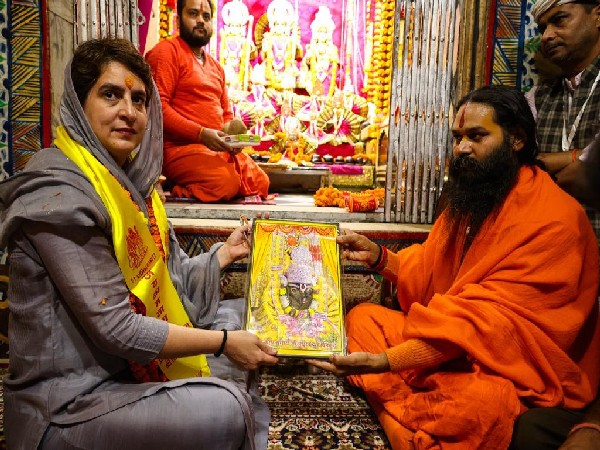 Congress general secretary Priyanka Gandhi Vadra at Kamtanath temple in Chitrakoot