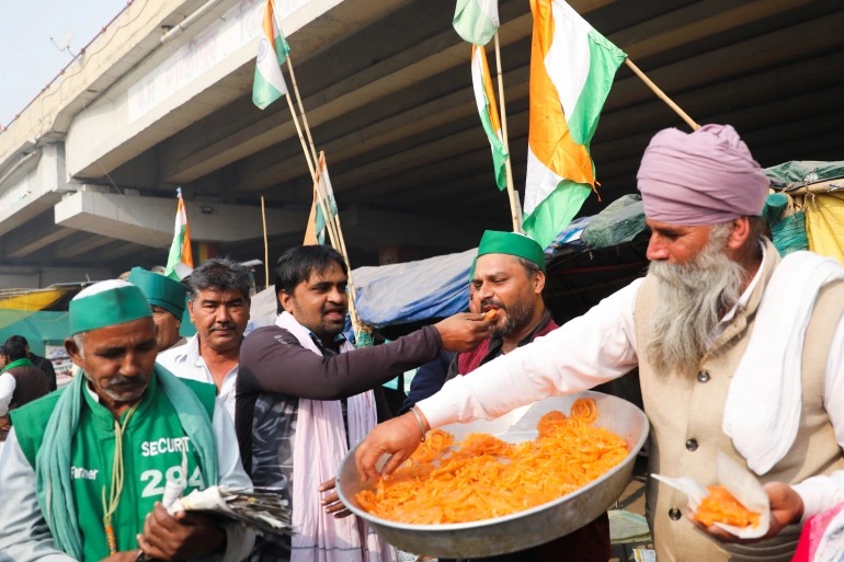 Farmers celebrate at Ghazipur border