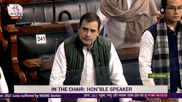 Congress leader Rahul Gandhi in Lok Sabha