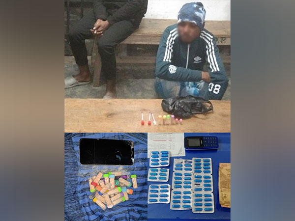 Arrested drug peddler with drugs