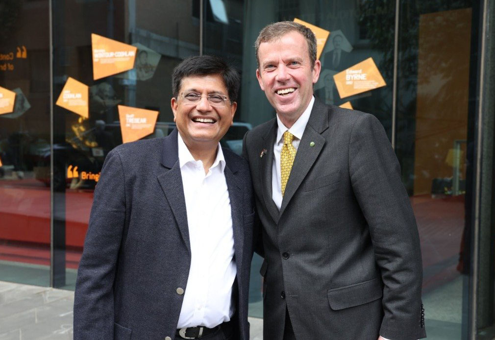 Union Commerce Minister Piyush Goyal with his counterpart Den Tehan