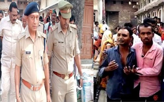 घटना स्थल पर जांच करती पुलिस