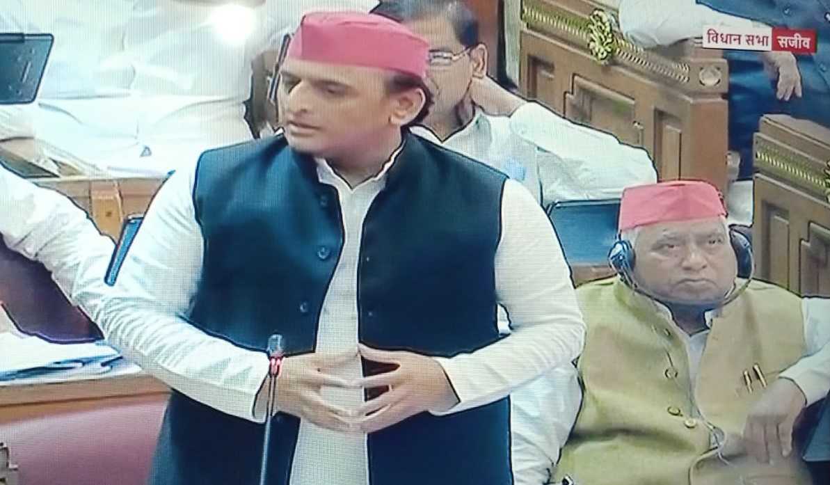 Samajwadi Party President and Leader of Opposition Akhilesh Yadav addressing in UP Assembly