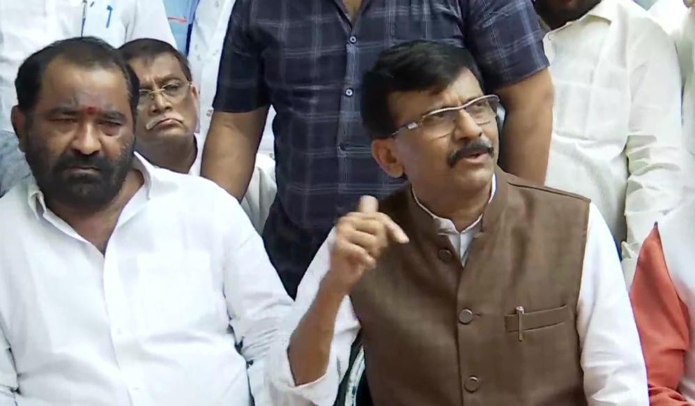 Shiv Sena leader Sanjay Raut talking to press persons