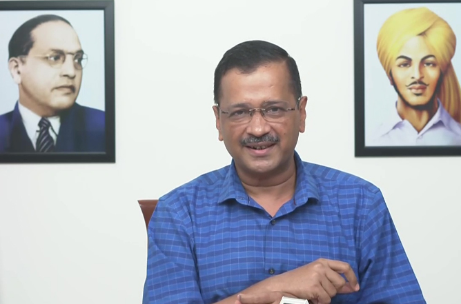 Delhi Chief Minister Arvind Kejriwal briefing the media