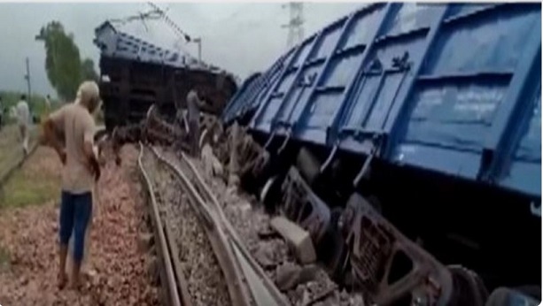 Derailed goods train