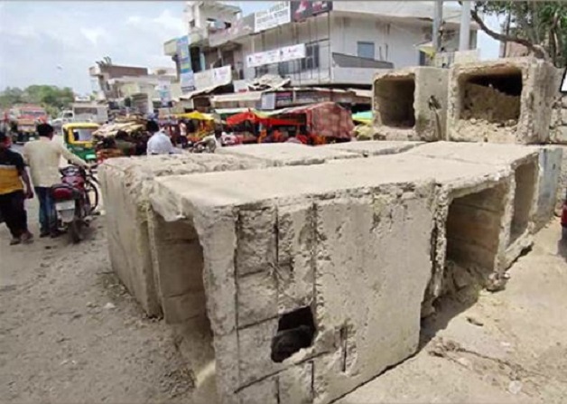 Cemented barricade at Tikri border