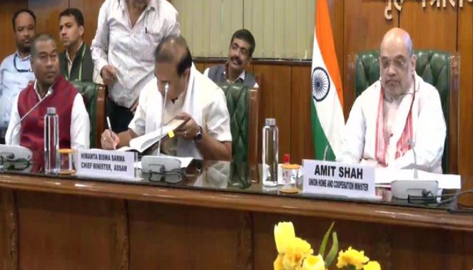 Assam CM and Home Minister Amit Shah at the signing of Tripartite Peace Accord