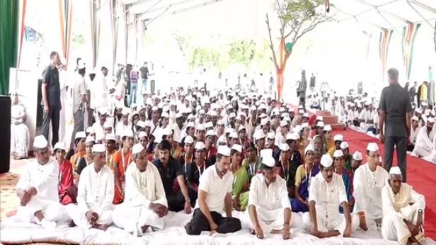 Visual from the an event at Badanavalu, Mysuru to mark birth anniversary of Mahatma Gandhi