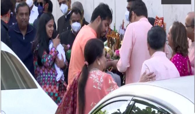 Isha Ambani arrives at her Mumbai residence with her newborn twins