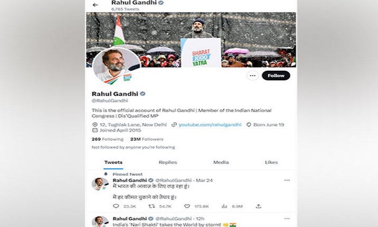 Twitter profile of Congress leader Rahul Gandhi