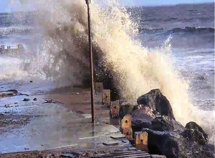 High waves are seen at Tithal beach of Valsad ahead of Cyclone Biparjoy, in Valsad