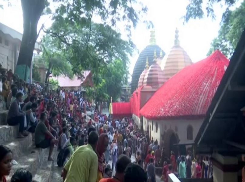 Visual of devotees at Kamakhya temple in Guwahati, Assam, during annual Ambubachi Mela celebrations