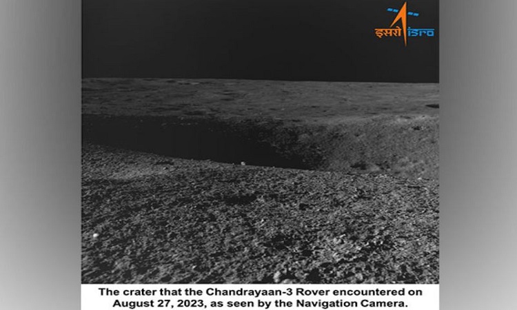 Pictures released by ISRO of rover encountering 4m crater at Moon