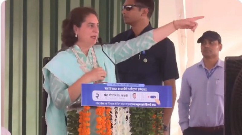 Priyanka Gandhi at a rally in Nandurbar