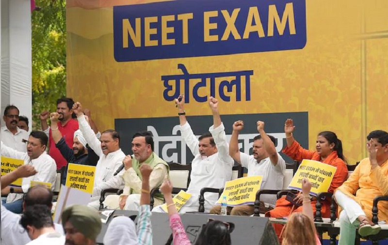 AAP protests at Jantar Mantar against alleged irregularities in NEET exam