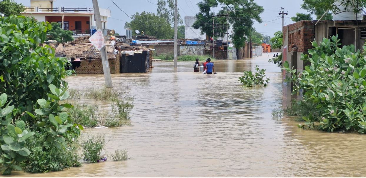 इलाके में भरा बाढ़ का पानी