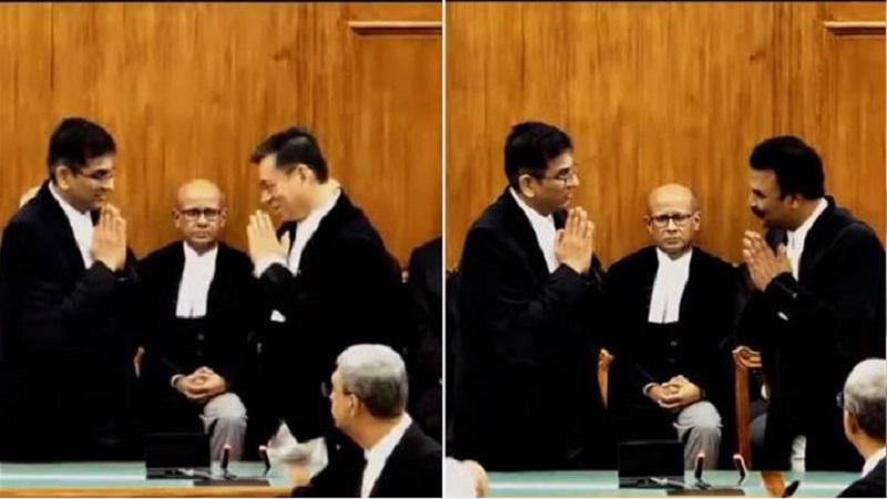 CJI Chandrachud greets new SC Judges Kotiswar Singh and Mahadevan