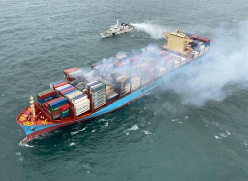 Indian Coast Guard ships engaged in firefighting operations