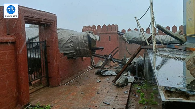 The collapsed statue of Chattrapati Shivaji Maharaj