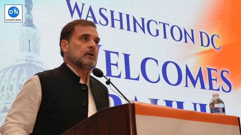 Rahul Gandhi speaking during his visit to the US