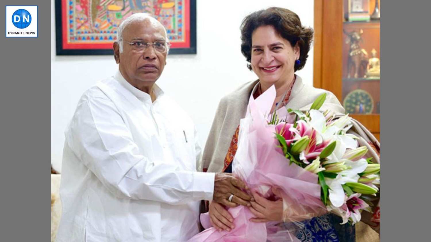 Congress President Mallikarjun Kharge, Priyanka Gandhi