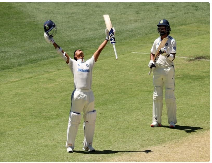 Yashasvi Jaiswal celebrating his century in Perth Test