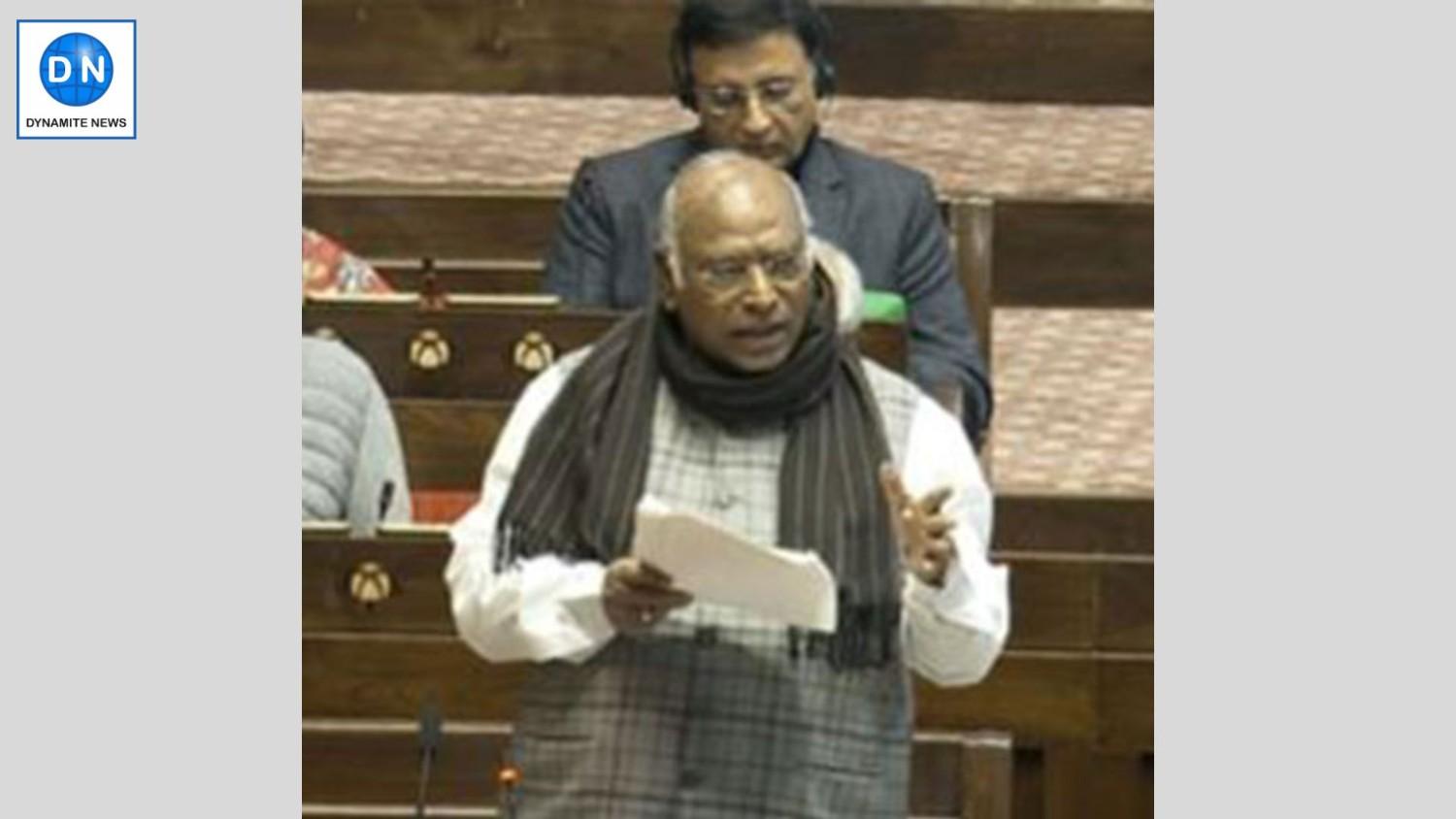 Congress President Mallikarjun Kharge in Rajya Sabha