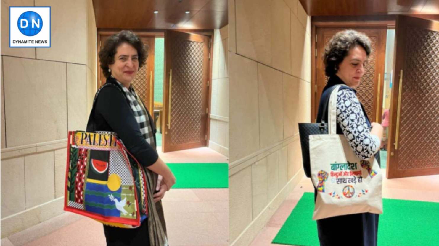 Priyanka Gandhi carries handbags with 'Palestine' & 'Bangladesh' message