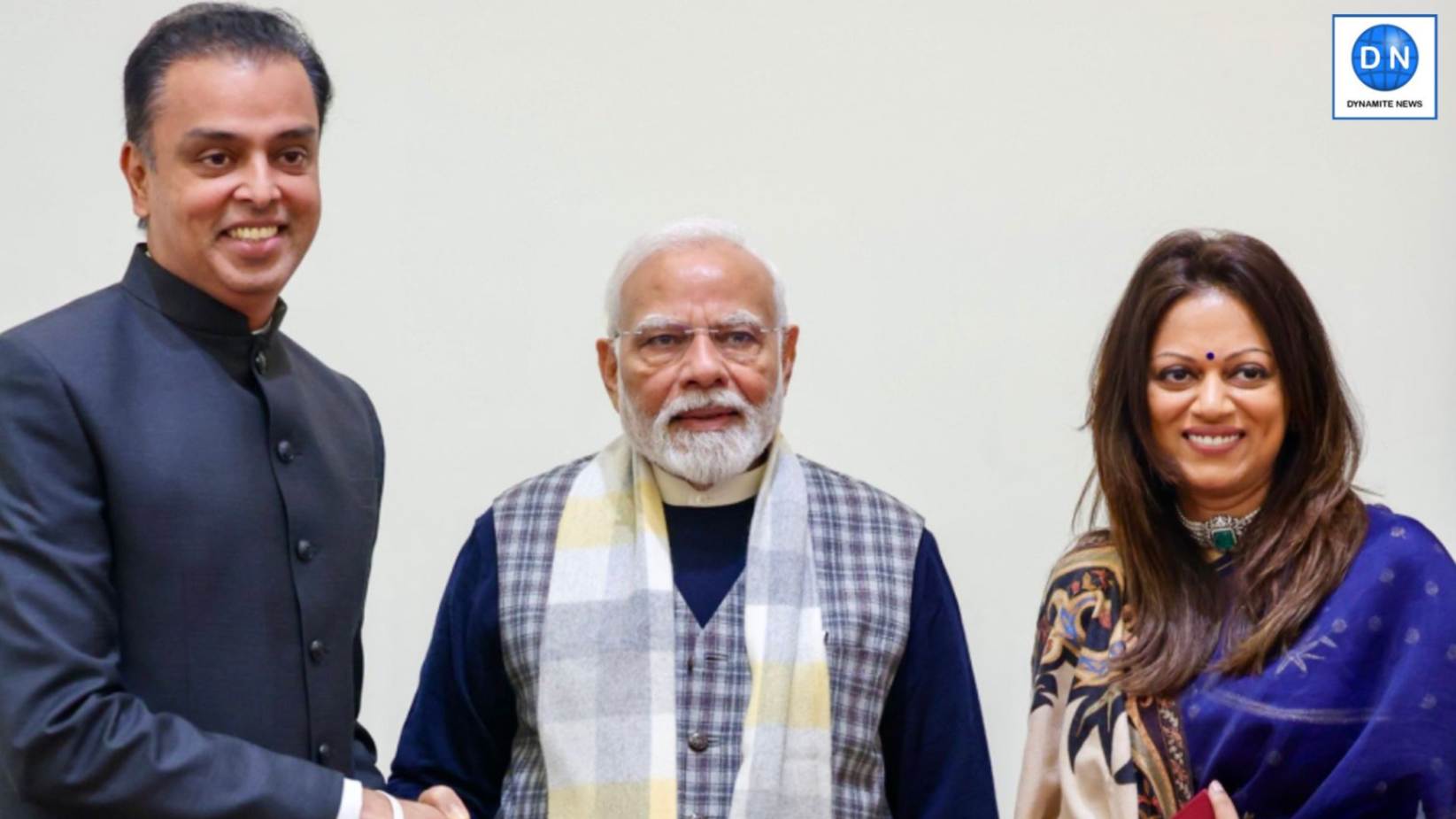 RS MP Milind Deora and his wife Pooja Shetty meet PM Modi