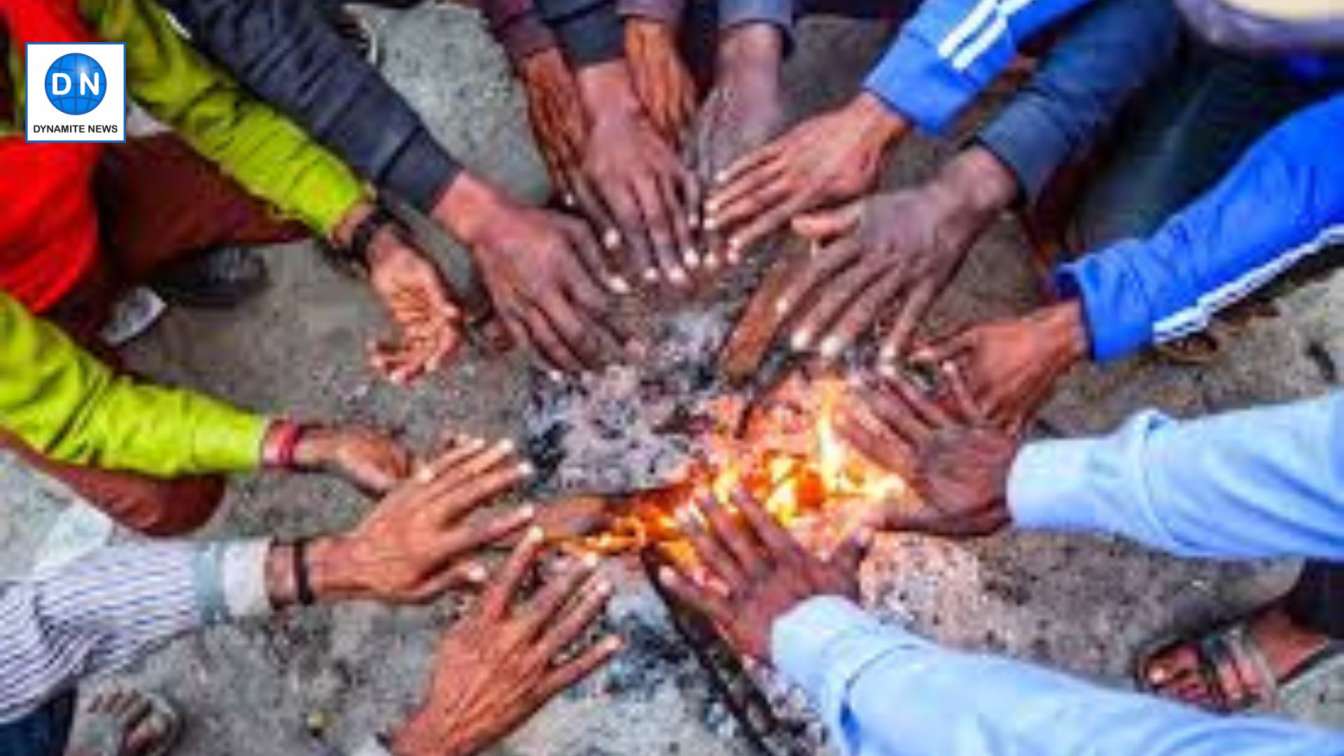 People sit around a bonfire