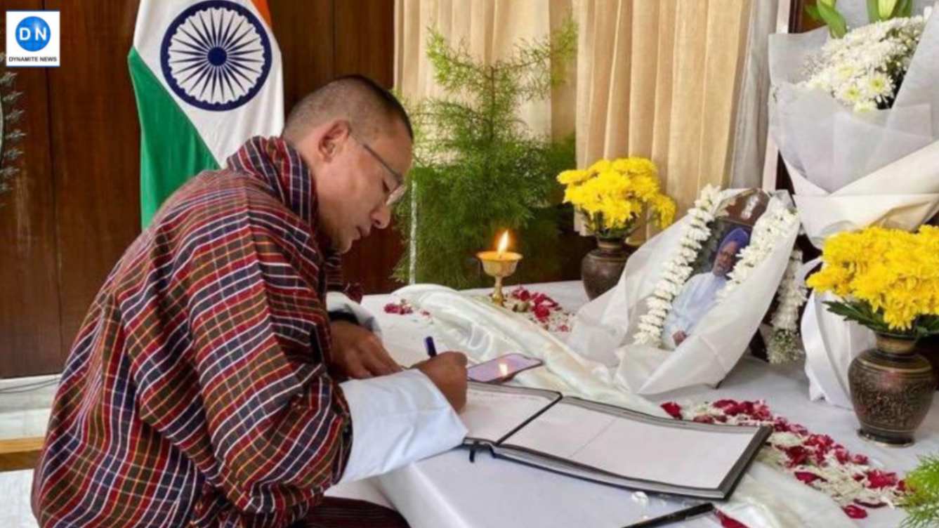 Bhutan PM Tshering Tobgay signs condolences book in memory of  Dr Singh