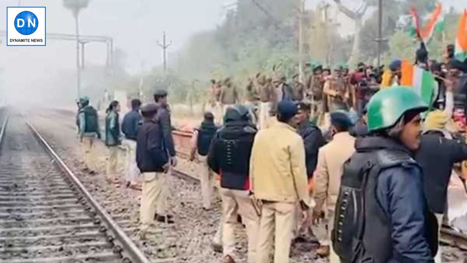 Protsters block railway tracks for re-exam of BPSC PT