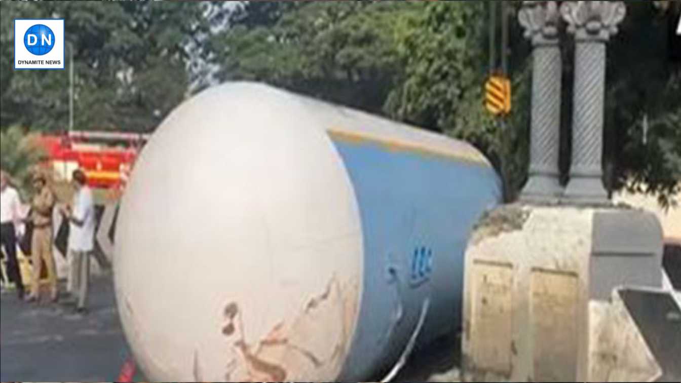 The overturned LPG tanker