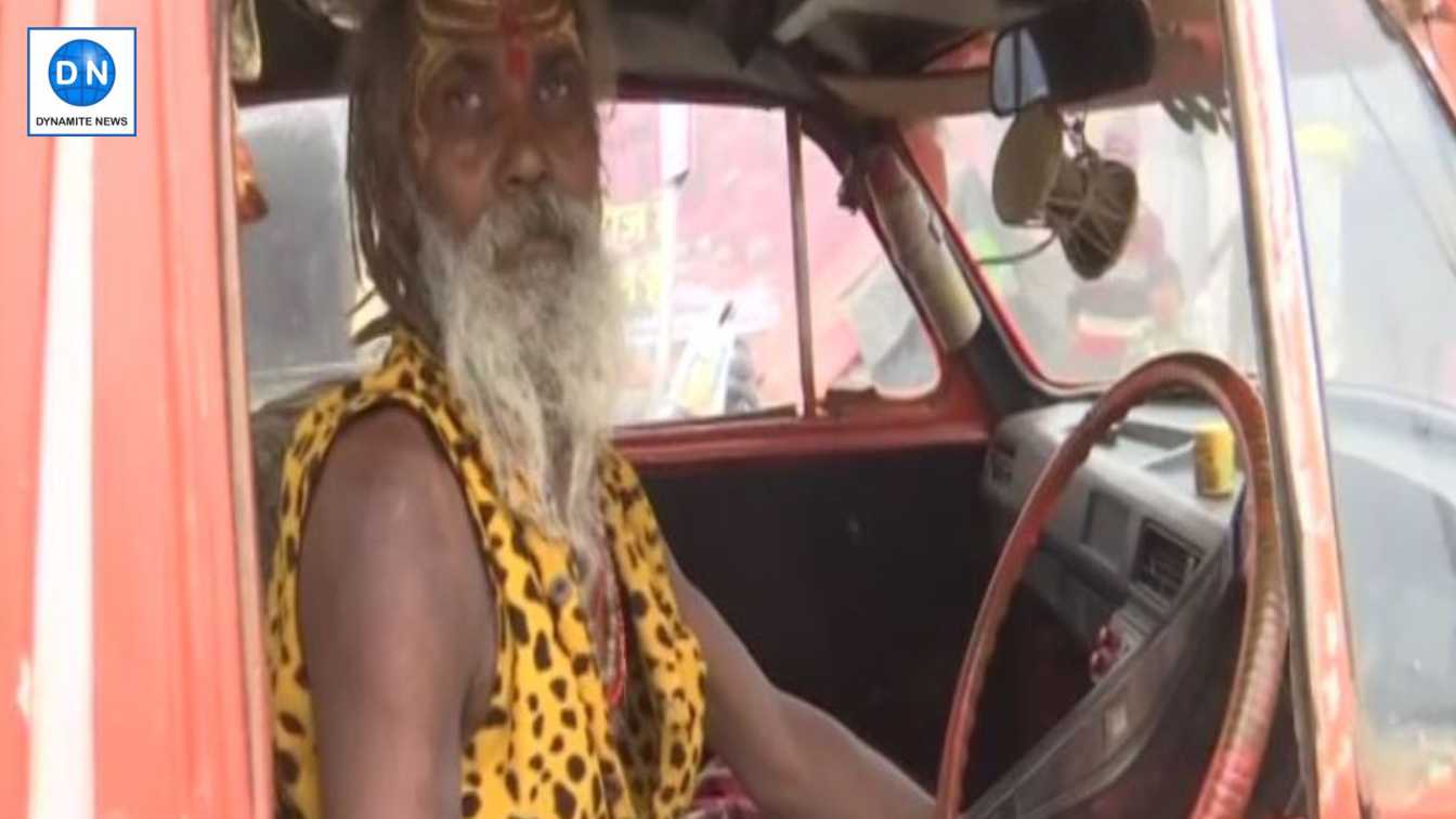 Ambassador Baba in his car at the Maha Kumbh mela