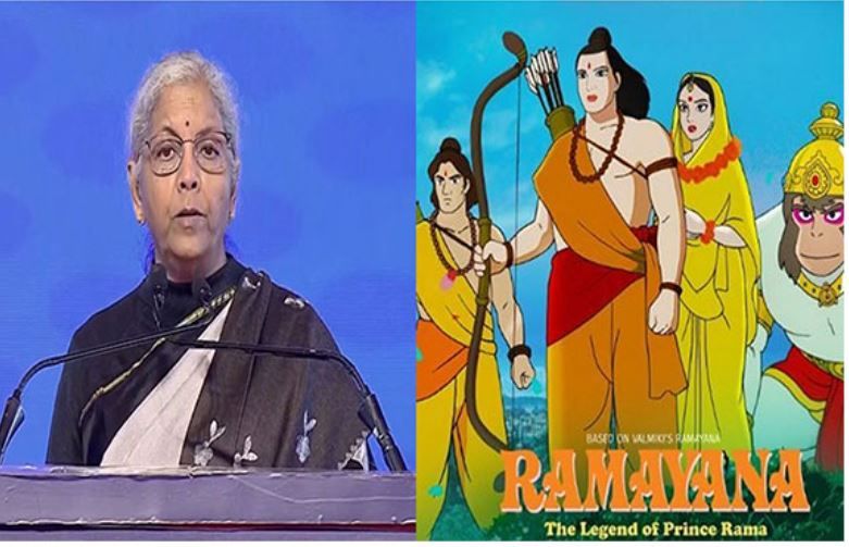 FM Nirmala Sitharaman and Ramayana poster