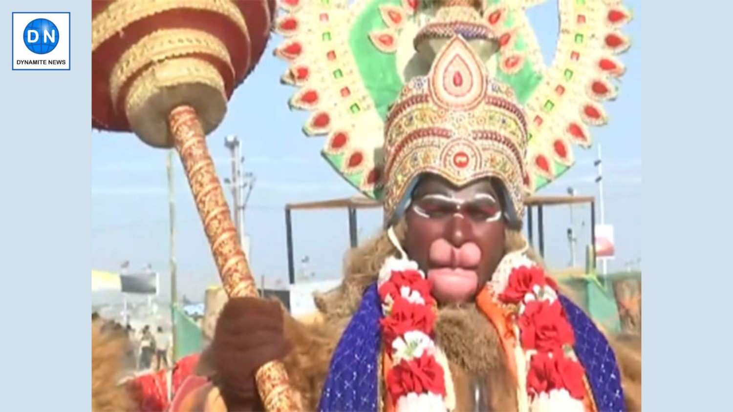 A man dressed up as Lord Hanuman