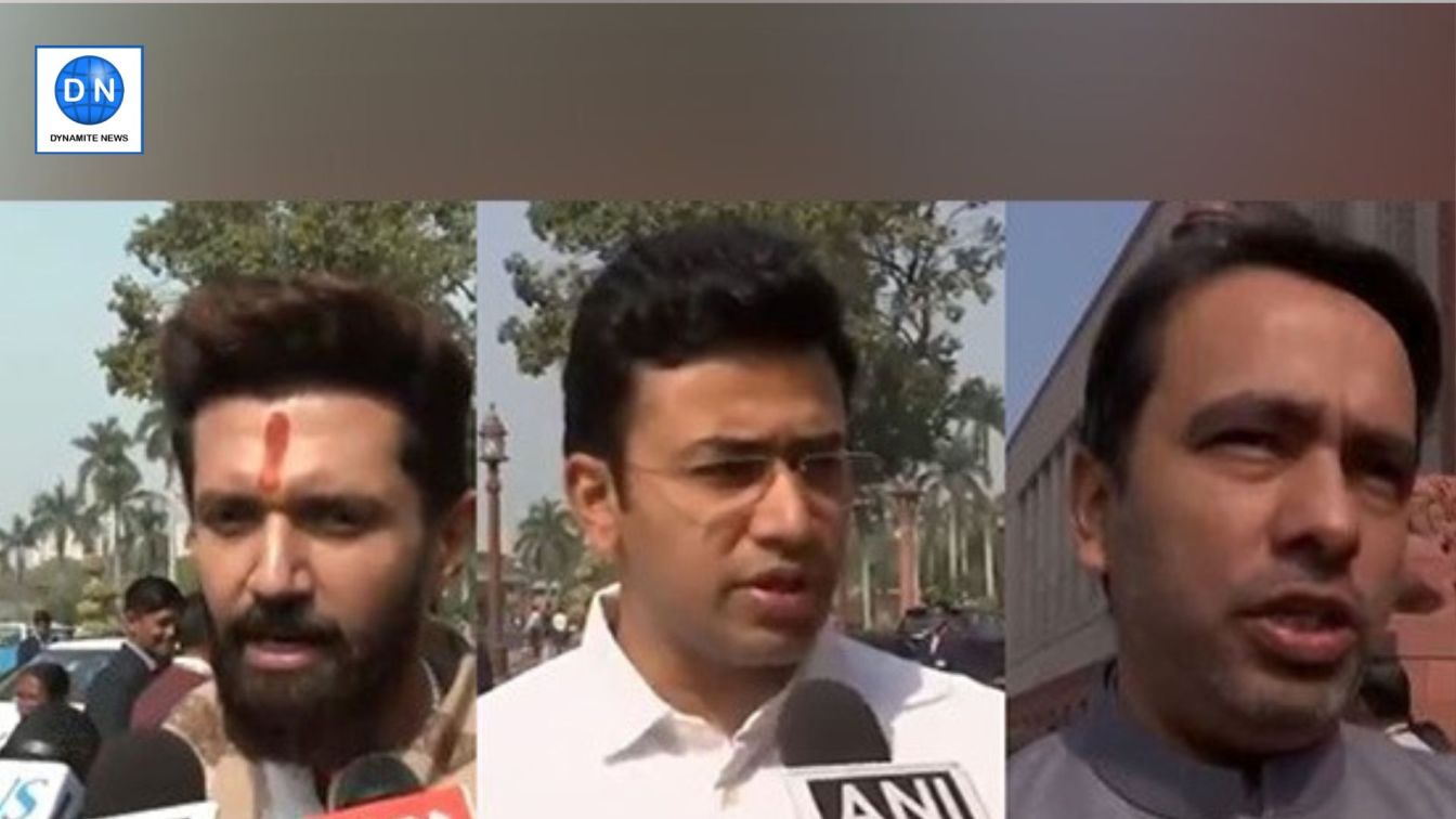 Union Minister Chirag Paswan, BJP MP Tejasvi Surya and Union Minister Jayant Chaudhary