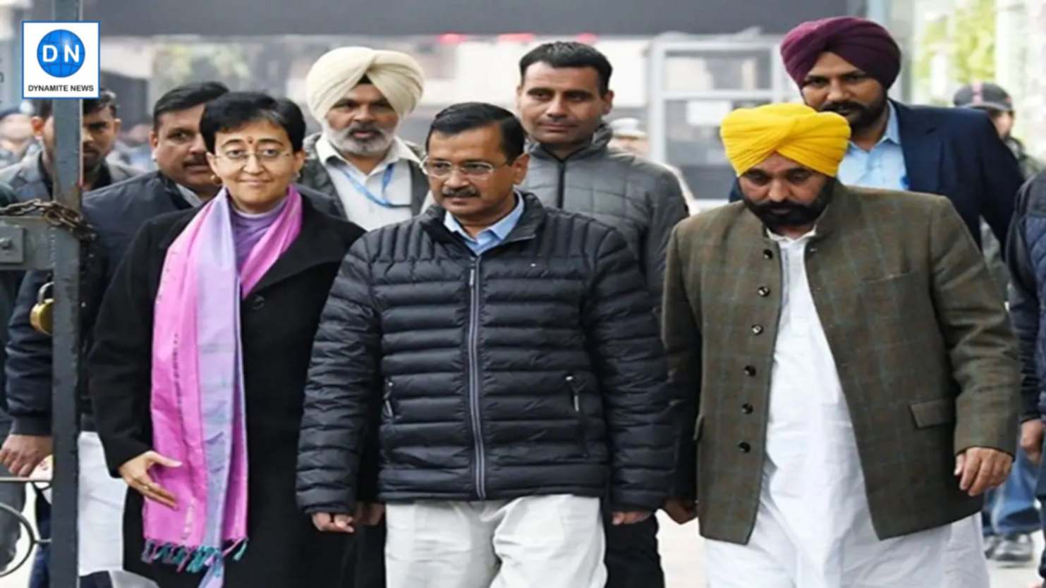 Kejriwal arrives at ECI office with Atishi and Bhagwant Mann