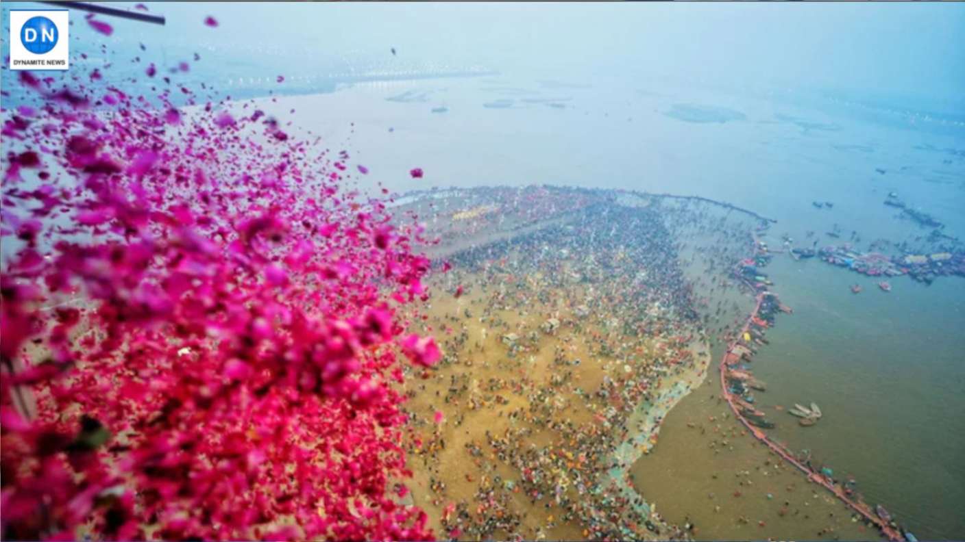 Flower petals showered at devotees on Basant Panchami