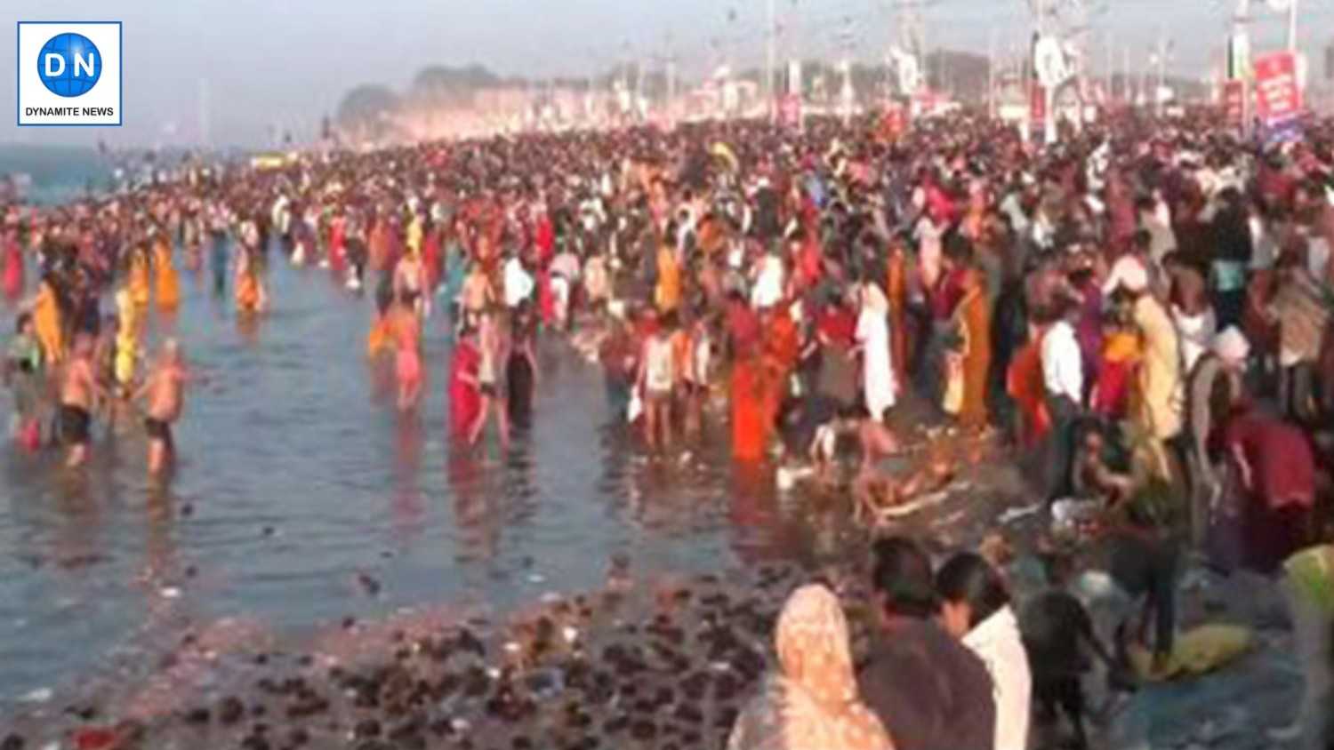 Devotees taking a dip at Sangam