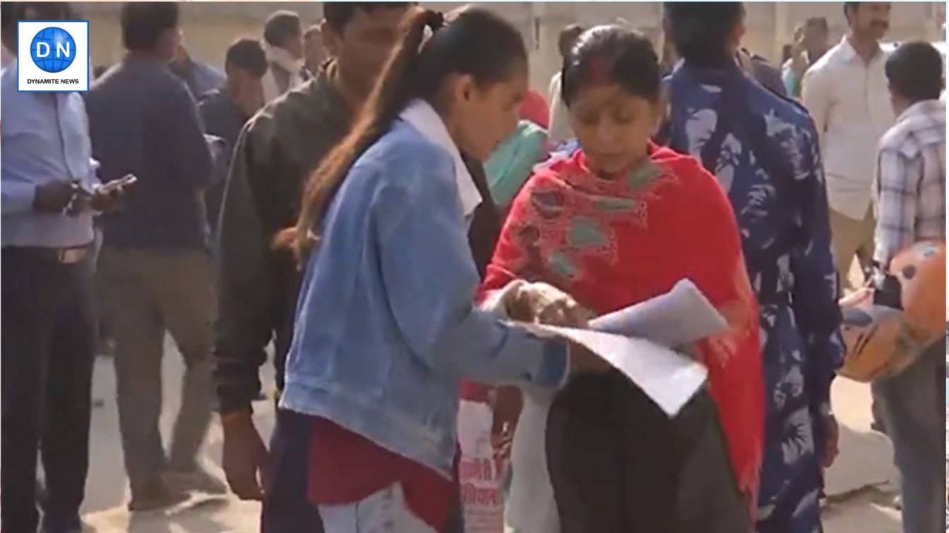 Students and Parents outside an exam centre in Patna