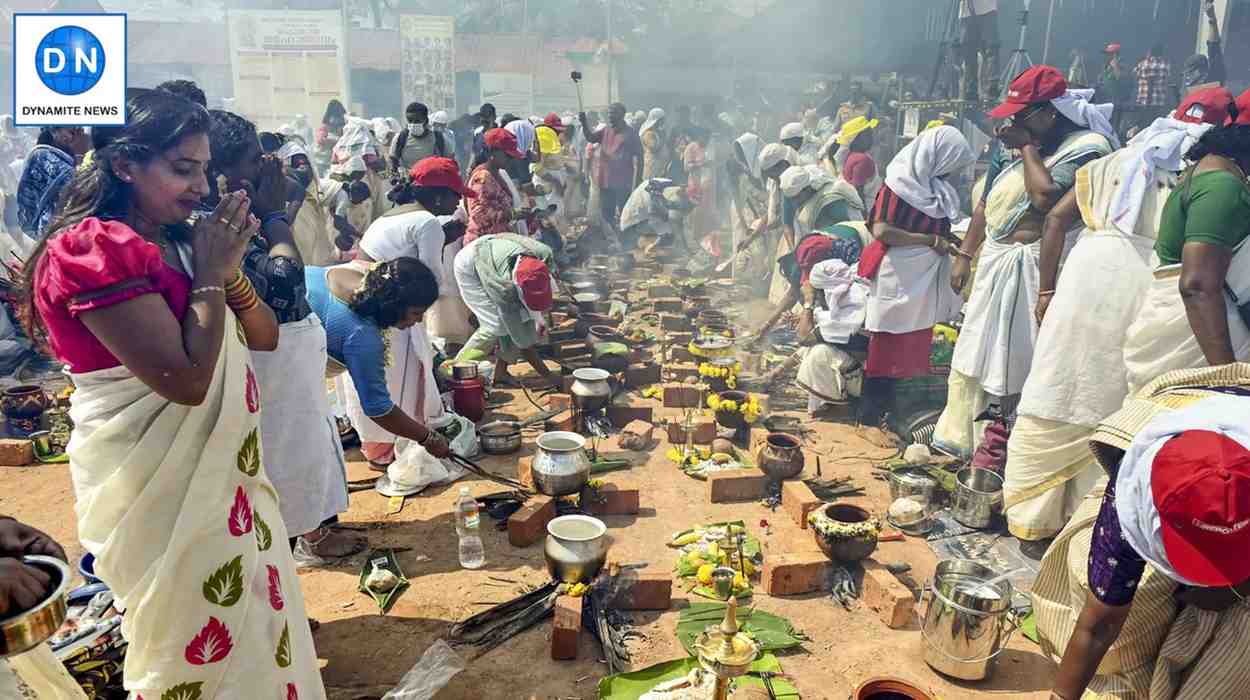 Women devotees perform rituals during the Attukal Pongala festival